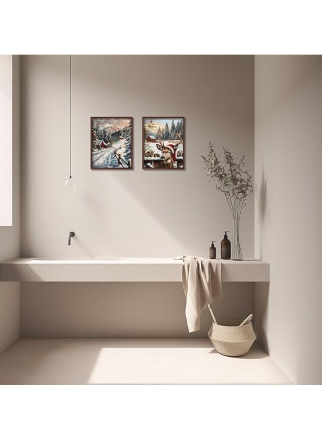 مؤسسة فكرة اليوم لوحات فنية من القماش لعيد الميلاد العتيق من Today Idea، منظر ريفي شتوي لبقرة وحصان مرتفع لغرفة المعيشة وغرفة النوم وديكور المكتب مقاس 8 × 10 بوصات - Image 3