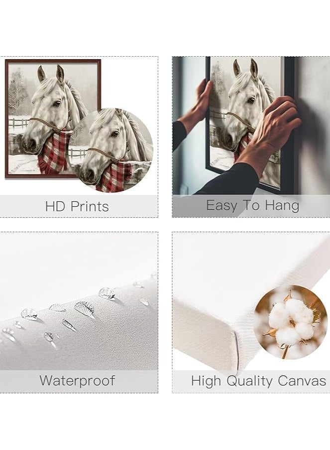 مؤسسة فكرة اليوم لوحات فنية من القماش لعيد الميلاد العتيق من Today Idea، منظر ريفي شتوي لبقرة وحصان مرتفع لغرفة المعيشة وغرفة النوم وديكور المكتب مقاس 8 × 10 بوصات - Image 5