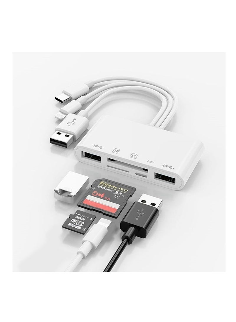 بابونا قارئ بطاقات ذاكرة 5 في 1، محول USB OTG وقارئ بطاقات SD لأجهزة i-Phone/i-Pad وأجهزة USB C و USB A المزودة بفتحات بطاقات Micro SD و SD، يدعم SD/Micro SD/SDHC/SDXC/MMC - Image 1