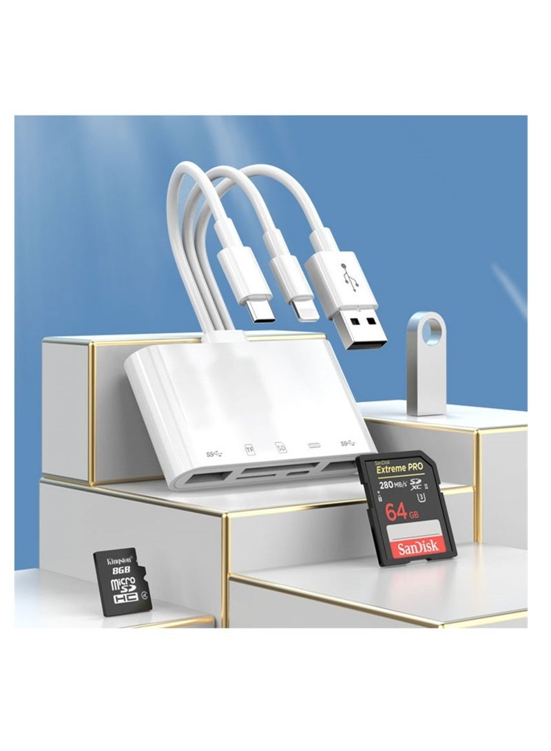 بابونا قارئ بطاقات ذاكرة 5 في 1، محول USB OTG وقارئ بطاقات SD لأجهزة i-Phone/i-Pad وأجهزة USB C و USB A المزودة بفتحات بطاقات Micro SD و SD، يدعم SD/Micro SD/SDHC/SDXC/MMC - Image 4