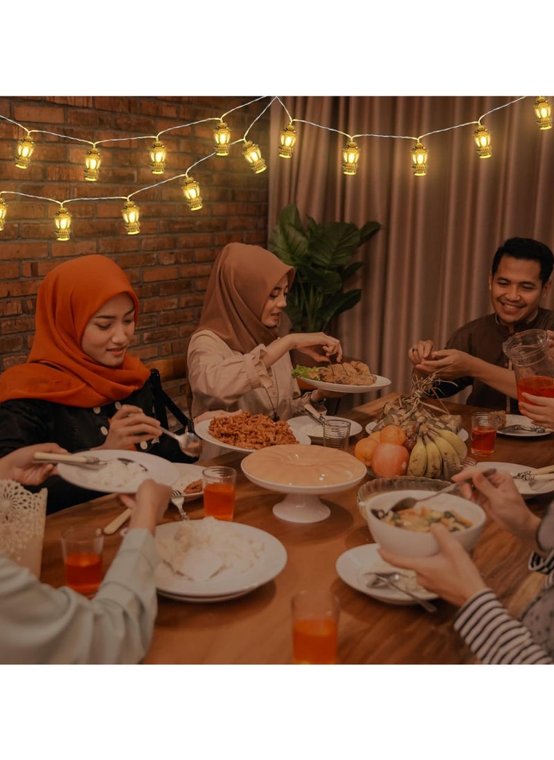 جورونب سلسلة أضواء عيد رمضان - 9.8 قدم 20 مصباح LED لتزيين مبارك فانوس ذهبي مع وضعين للإضاءة يعمل بالبطارية للاستخدام الداخلي الإسلامي للمنزل والحديقة والفناء والحفلات، إضاءة دافئة  - Image 5