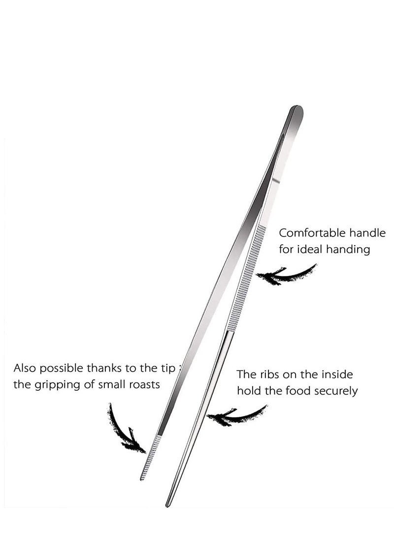 KASTWAVE Long Tweezers Kitchen Tweezers with Precision Serrated Food Tweezers Tongs with Precision Serrated Tips Stainless Steel Culinary Long Chef Tweezers for Cooking Kitchen Barbecue - Image 2