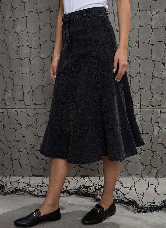 ساسافراس تنورة ميدي جينز سوداء واسعة للنساء