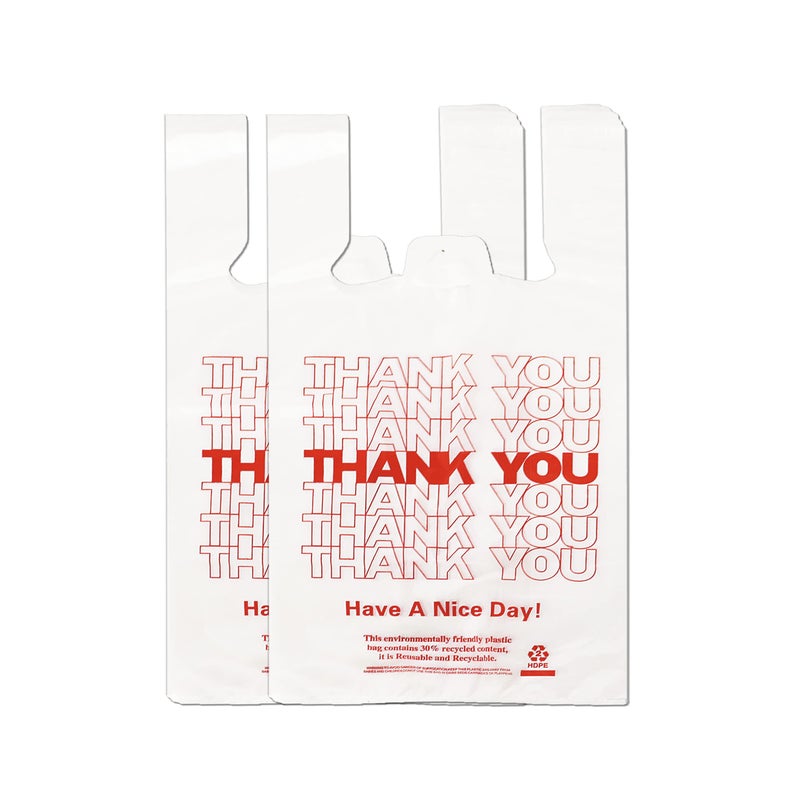 YoYoRain YoYoRain White Thank you T shirt bag Grocery shopping bag Reusable and Disposable Supermarket Bag 11x6x21 100PCS