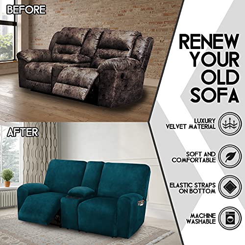 ULTICOR Ultimate Decor Reclining Love Seat with Middle Console Slipcover, 8-Piece Velvet Stretch Loveseat Reclining Sofa Covers, 2 seat Love seat Recliner Cover, Thick, Soft, Washable, (Deep Teal) - Image 3