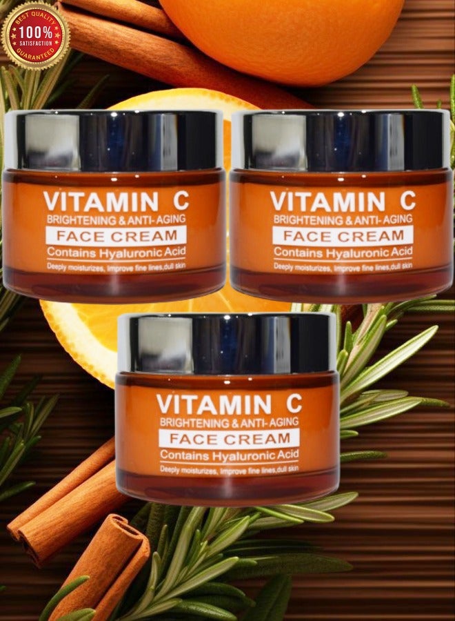 PYRON 3 Pieces Vitamin C Brightening And Anti Aging Face Cream Contains Hyaluronic Acid Depply Moisturizers Improve Fine Lines Dull Skin 50g - Image 1
