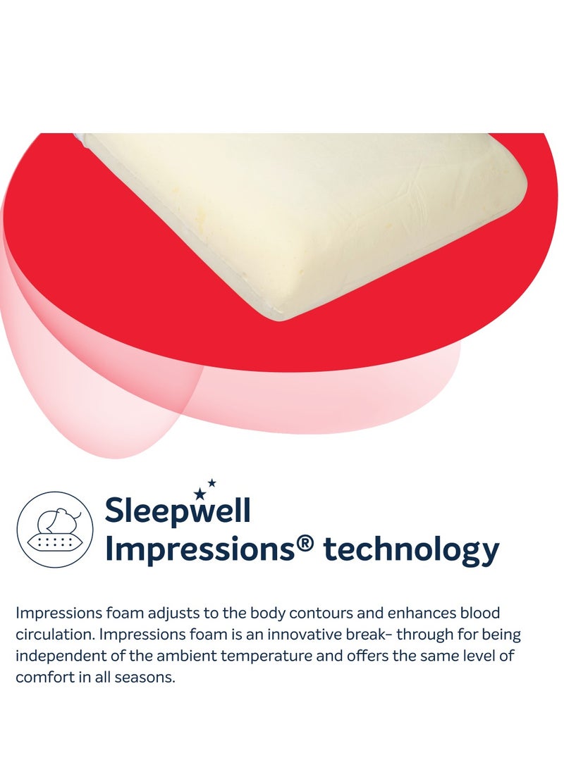 Sleepwell Impression Regular ,Molded Foam Pillow For Pain free Head & Neck Support 66x46x13 CMS, Breathable, Cooling, Premium European Knitted Fabric with Washable Cover , Anti-microbial  Tech  - Image 3