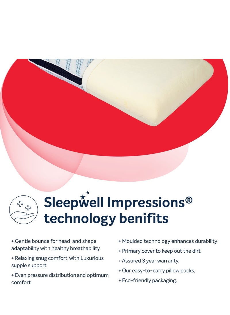 Sleepwell Impression Regular ,Molded Foam Pillow For Pain free Head & Neck Support 66x46x13 CMS, Breathable, Cooling, Premium European Knitted Fabric with Washable Cover , Anti-microbial  Tech  - Image 5