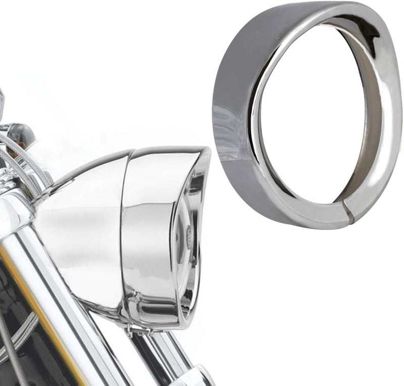 NTHREEAUTO 7" Headlight Visor Trim Ring Chrome Motorcycle Headlamp Frenched Rings Head Lamp Decorate Accessories Compatible with Harley Road King Electra Glide Heritage Softail Touring (Chrome) - Image 1