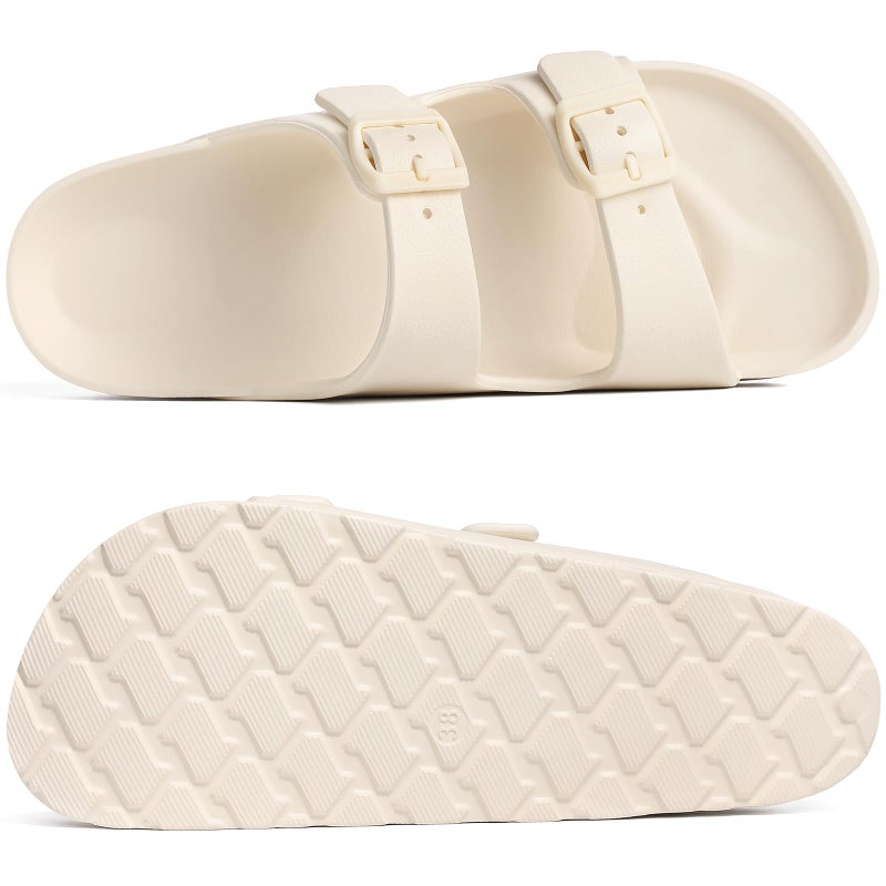 Goosecret Women's Platform Sandals with Arch Support Chunky Lightweight Foam Slip on Slides Comfortable Summer Beach Sandals with Adjustable Buckle Cream White, 37(size 6.5-7) - Image 3