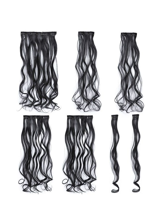 Women 20 Inches Curly Full Head 7 Separate Pieces Heat Resistance Synthetic Hair Clip in Hair Extensions (Off Black-1B)
