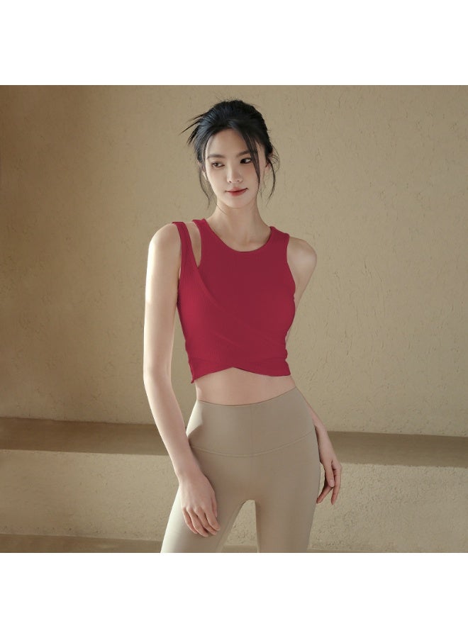 Spring and Summer Yoga Vest Integrated Fixed Cup Running Wear Solid Color Sleeveless Body Suit for Women - Image 1