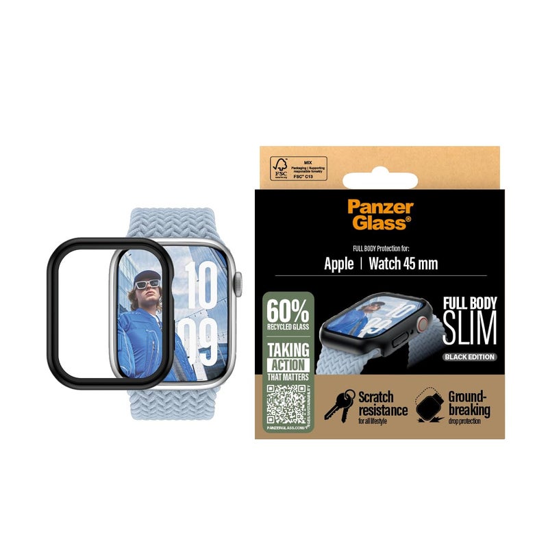 PanzerGlass Apple Watch Series 10 45mm 2024 Full Body Snap-On Screen Protector, Drop & Scratch Protection, Black - Image 2