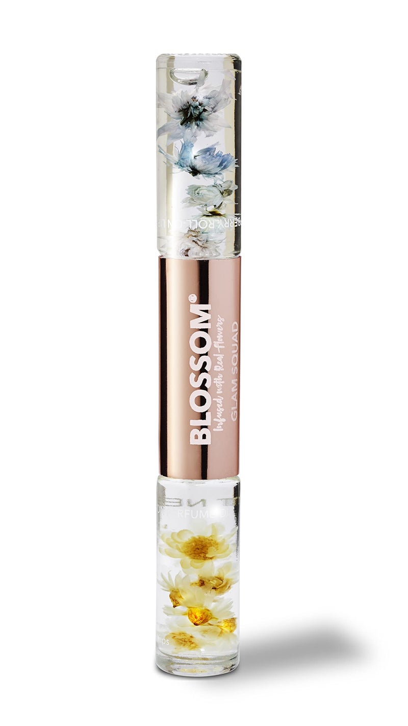 Blossom Lip Gloss  Roll On Perfume for Women Glam Squad Double Sided Gift Set Infused with Real Flowers Bachelorette Gift Made in USA 02oz RaspberryCoconut Nectar