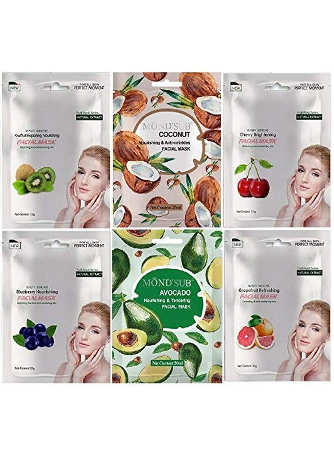 Mond'sub MOND'SUB Unisex Brightening Fruit Mask sheet Combo (Pack of 6)  - Image 1
