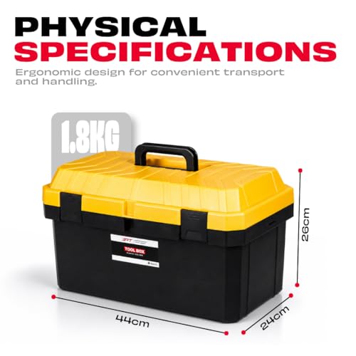 JPT 21-Inch Industrial-Grade Heavy-Duty Tool Box | Two Transparent Lids & One Removable Tray | Secure Tight Latch with Padlock Eye | Best for Electricians, Carpenters, Automobile Use & More - Image 3