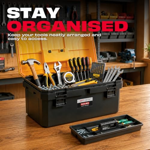 JPT 21-Inch Industrial-Grade Heavy-Duty Tool Box | Two Transparent Lids & One Removable Tray | Secure Tight Latch with Padlock Eye | Best for Electricians, Carpenters, Automobile Use & More - Image 5