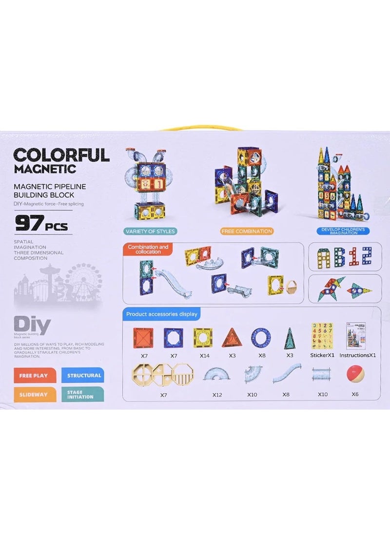 Clicko Magnetic Building Tiles - 97 Pcs Set of Vibrant 3D Blocks, Encourages Creative Construction, Promotes Educational Brain Development, Stimulates Imagination, STEM Toy for Kids 3+ Years - Image 1