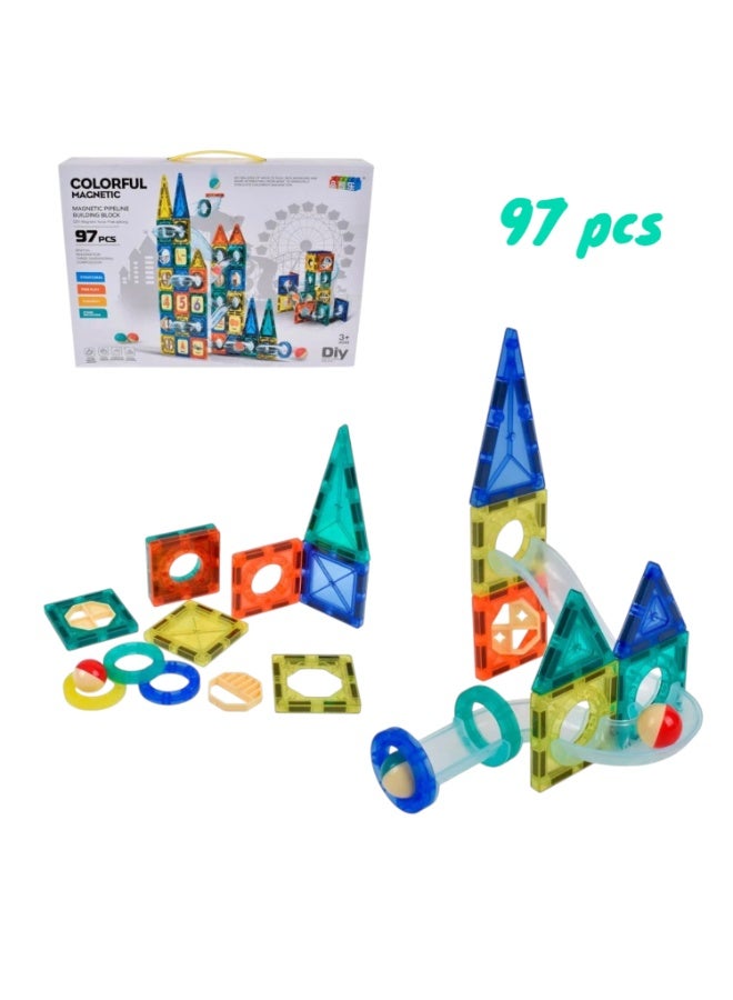 Clicko Magnetic Building Tiles - 97 Pcs Set of Vibrant 3D Blocks, Encourages Creative Construction, Promotes Educational Brain Development, Stimulates Imagination, STEM Toy for Kids 3+ Years - Image 4