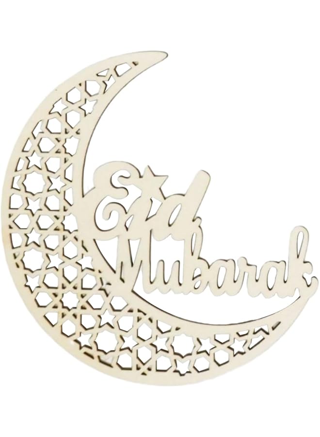 erorex 9Pcs Ramadan Wooden Pendant Ornament Eid Mubarak Decoration Moon Star Wind Light Lotus Flower Shape Pendant Ornament For Ramadan Mubarak Corban Decorations  - Image 2