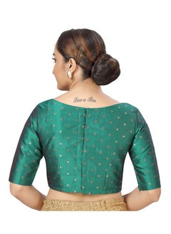 Studio Shringaar Studio Shringaar Women Silky Brocade Readymade Elbow Length Sleeves Saree Blouse(Rama Green, 48)  - Image 4