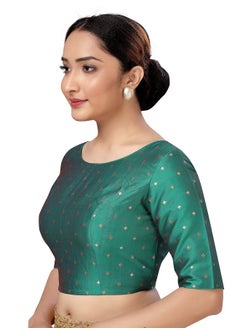 Studio Shringaar Studio Shringaar Women Silky Brocade Readymade Elbow Length Sleeves Saree Blouse(Rama Green, 48)  - Image 2