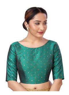 Studio Shringaar Studio Shringaar Women Silky Brocade Readymade Elbow Length Sleeves Saree Blouse(Rama Green, 48)  - Image 1