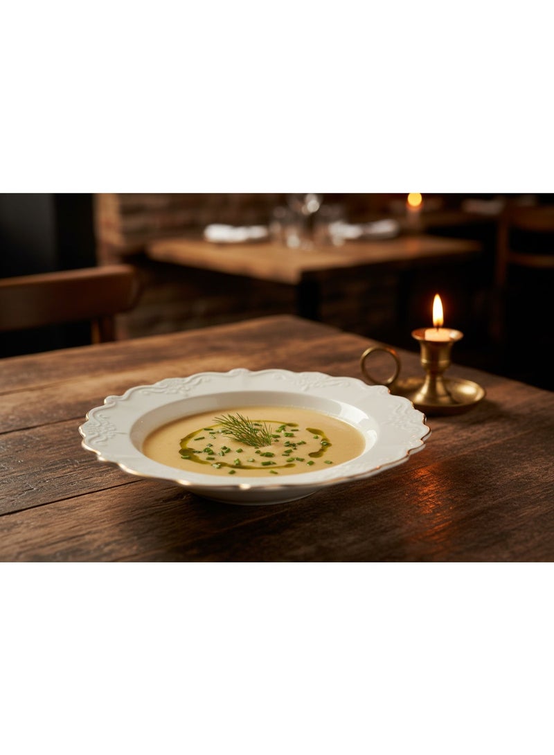 Solecasa Off-White Round Ceramic Plate with Gold Rim - 8.5 Inch - Image 3