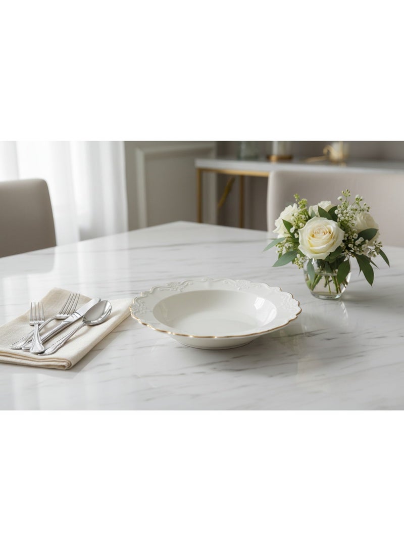 Solecasa Off-White Round Ceramic Plate with Gold Rim - 8.5 Inch - Image 4