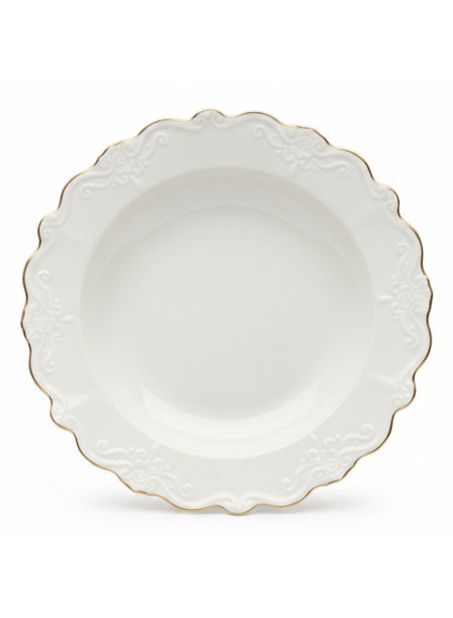 Solecasa Off-White Round Ceramic Plate with Gold Rim - 8.5 Inch - Image 1
