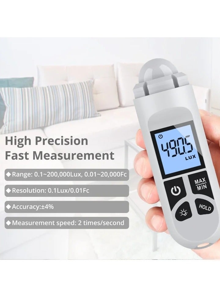 Light Meter, Handheld Photometer, Support Max/Min Modes Light Meter Range up to 200,000 Lux Luxmeter Handheld Digital Lux Meter Brightness Measuremen Instrument with LCD Characters Display  - Image 4