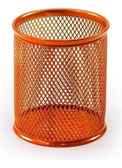 Metal Perforated Cylinder Pen Holder (Orange)