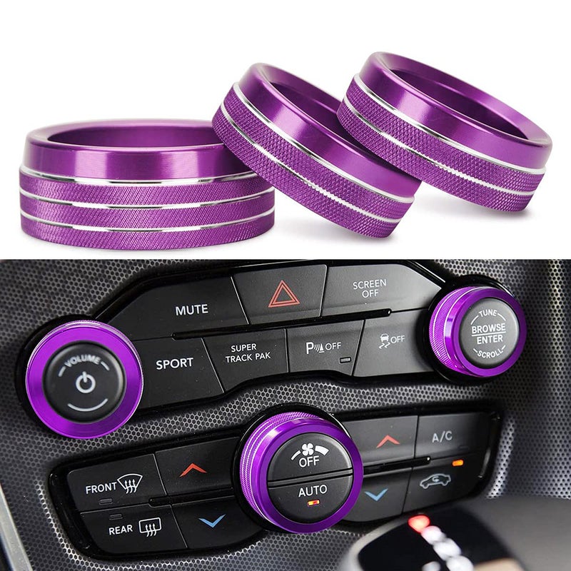 Auprite Climate Control Knob Covers for Challenger Accessories 20152023 2024 for Dodge Charger 20152023 2024 for Dodge Chrysler 300300s 201520243Pcs Kit Purple