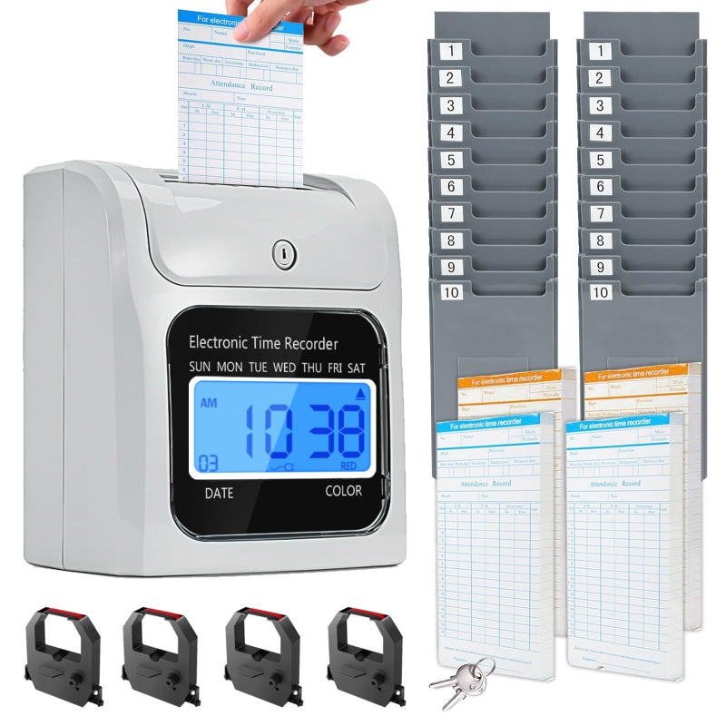 TooCust Time Clock Bundle with 200 Time Cards 4 Ink Ribbons 2 TenSlot Time Card Racks 2 Security Keys AutoAlign Employee Time Clocks for Small Business - Image 2
