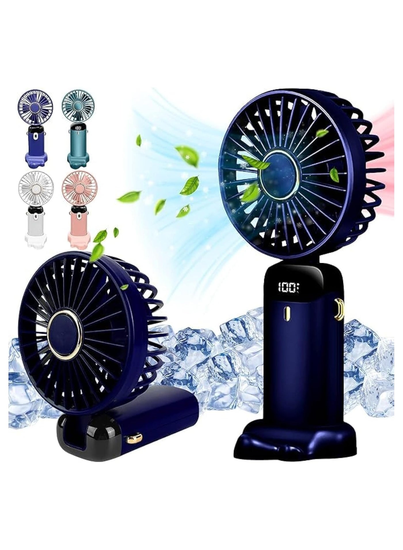 Handheld Fan, Battery Operated Fan with Base, 8 Hours, Digital Display, 5 Speeds, 90° Adjustable, Rechargeable Mini Fan for Outdoor Indoor