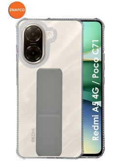 NAFCO For Redmi A5 4G / Poco C71 - Transparent Hand Grip Foldable Magnetic Kickstand Wrist Strap Finger Grip Shockproof Cover Compatible For Redmi A5 4G / Poco C71 - Clear / Grey  - Image 1