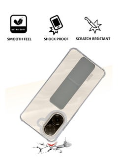 NAFCO For Redmi A5 4G / Poco C71 - Transparent Hand Grip Foldable Magnetic Kickstand Wrist Strap Finger Grip Shockproof Cover Compatible For Redmi A5 4G / Poco C71 - Clear / Grey  - Image 4
