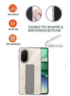NAFCO For Redmi A5 4G / Poco C71 - Transparent Hand Grip Foldable Magnetic Kickstand Wrist Strap Finger Grip Shockproof Cover Compatible For Redmi A5 4G / Poco C71 - Clear / Grey  - Image 2