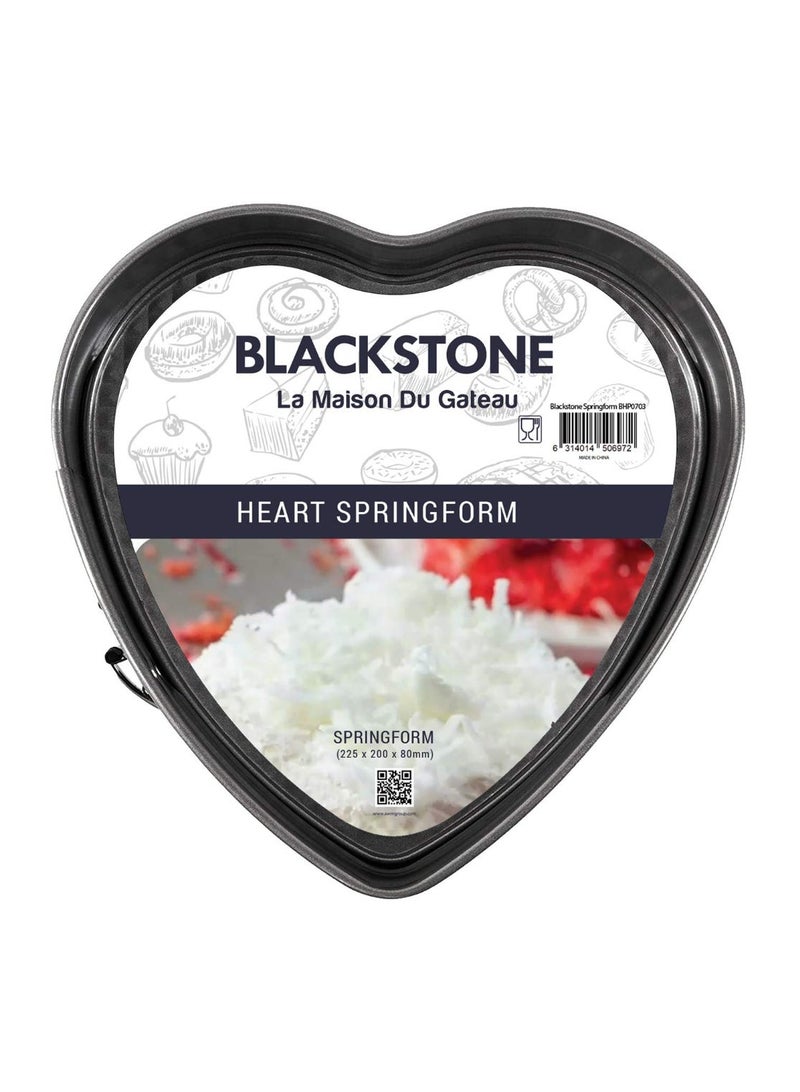 BLACKSTONE Nonstick Heart-Shaped Springform Cake Pan, 22.5 cm, Removable Base, Oven Safe Up to 230C, Carbon Steel Bakeware for Cheesecake and Desserts, Grey - Image 2
