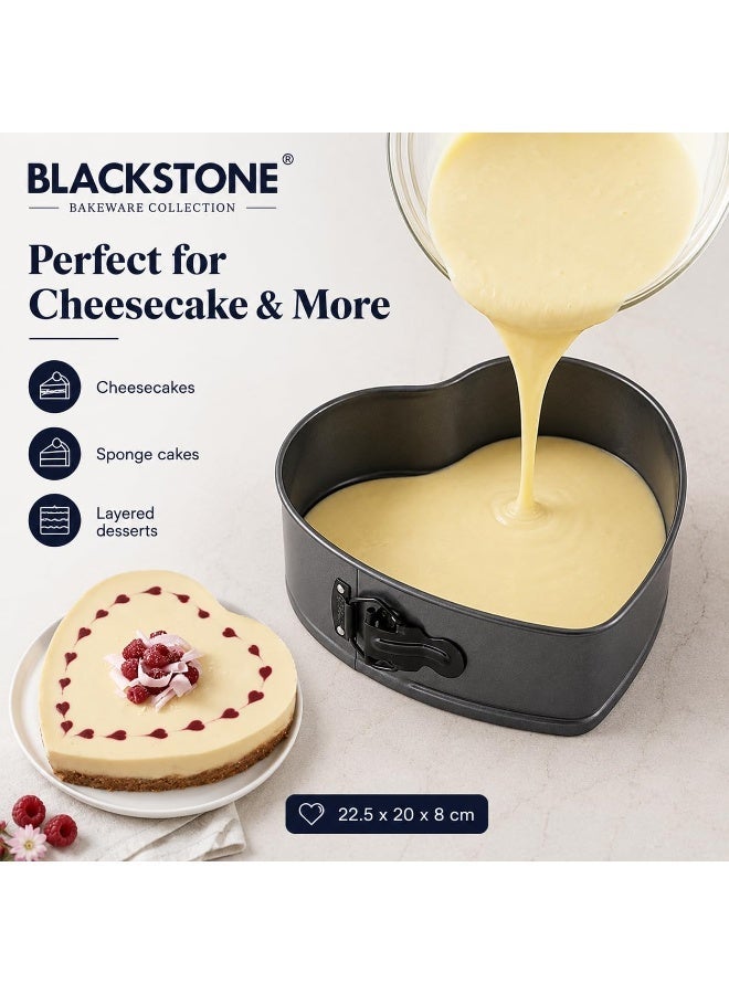 BLACKSTONE Nonstick Heart-Shaped Springform Cake Pan, 22.5 cm, Removable Base, Oven Safe Up to 230C, Carbon Steel Bakeware for Cheesecake and Desserts, Grey - Image 4