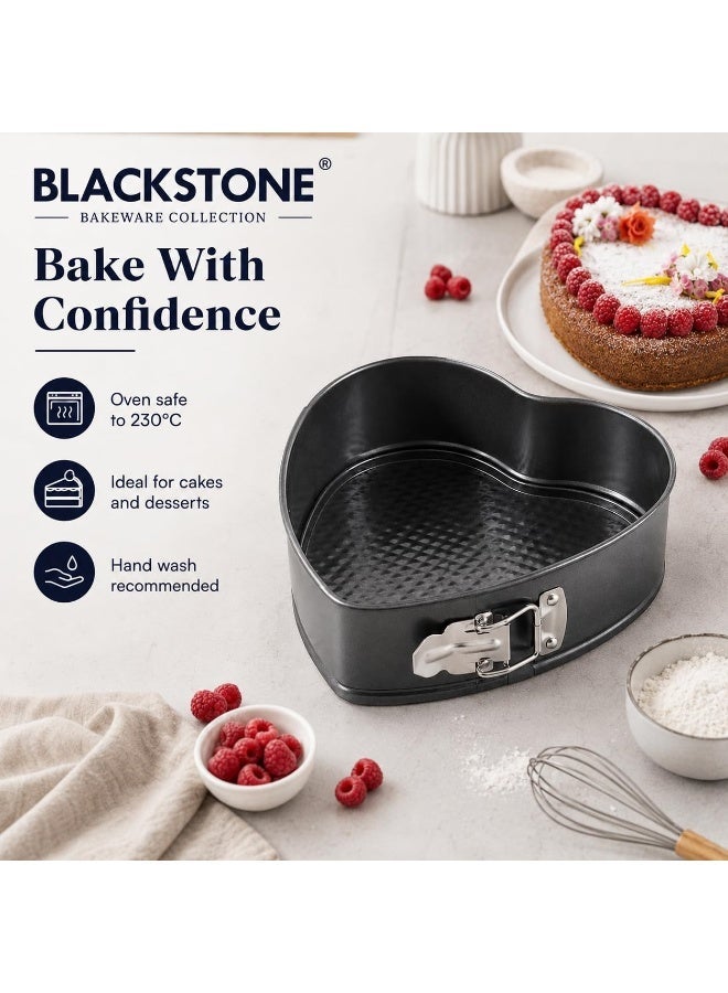 BLACKSTONE Nonstick Heart-Shaped Springform Cake Pan, 22.5 cm, Removable Base, Oven Safe Up to 230C, Carbon Steel Bakeware for Cheesecake and Desserts, Grey - Image 2