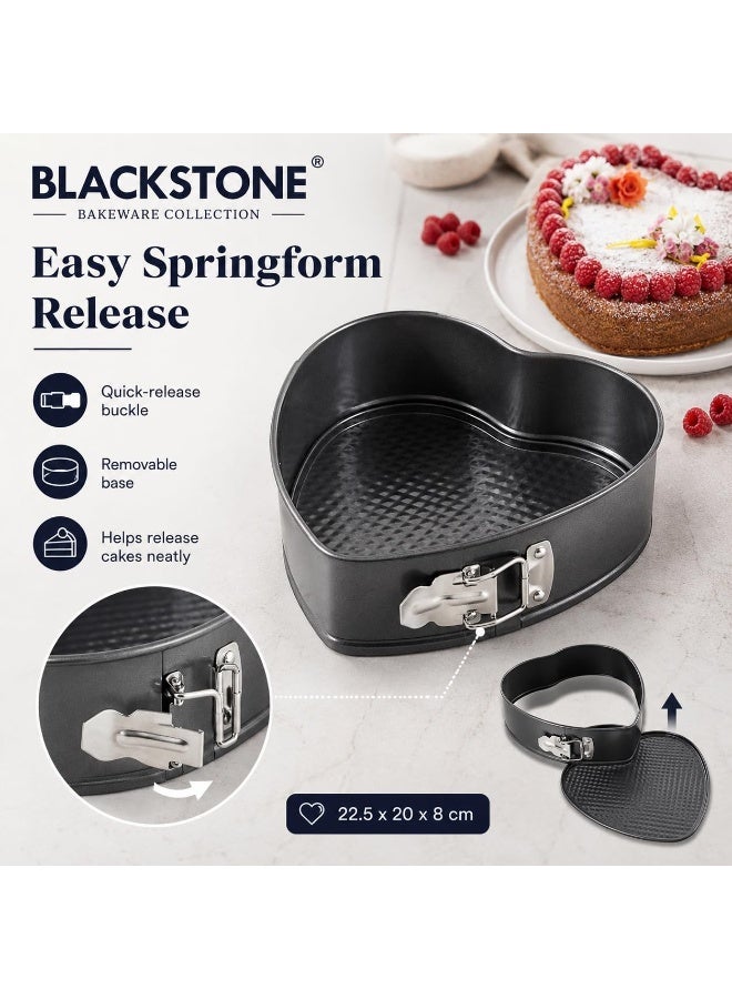BLACKSTONE Nonstick Heart-Shaped Springform Cake Pan, 22.5 cm, Removable Base, Oven Safe Up to 230C, Carbon Steel Bakeware for Cheesecake and Desserts, Grey - Image 5
