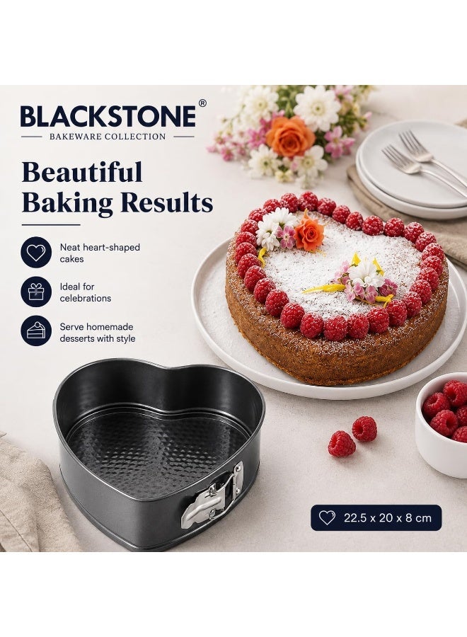 BLACKSTONE Nonstick Heart-Shaped Springform Cake Pan, 22.5 cm, Removable Base, Oven Safe Up to 230C, Carbon Steel Bakeware for Cheesecake and Desserts, Grey - Image 3