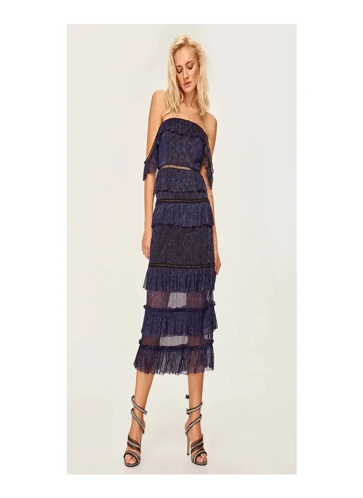 trendyol Bardot Ruffle Shimmer Dress