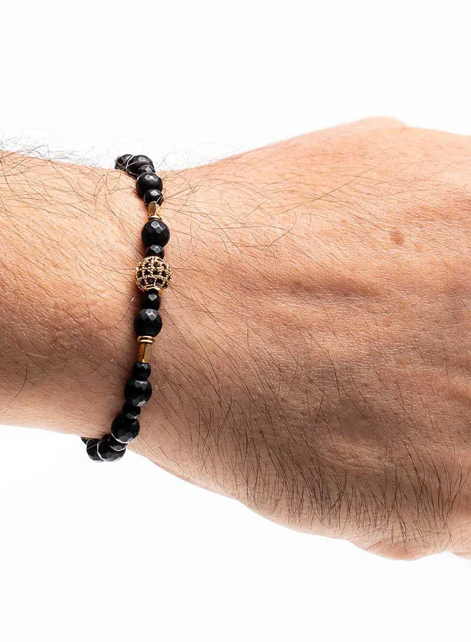 CHRYSOSTOMOS Handmade Beaded Bracelet for Men with Black Onyx and Golden Element in the Center