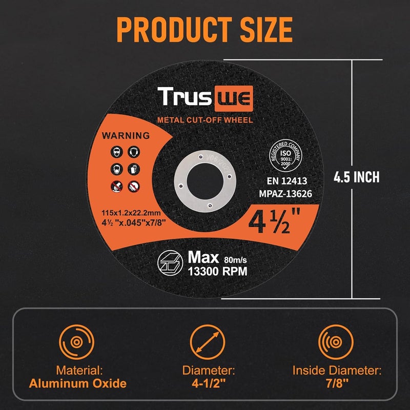 Truswe Cut Off Wheels 4 1/2 inch - 50 Pack Cut Off Wheel for Metal Stainless Steel Grinding Wheel for Angle Grinder Ultra Thin Cut-Off Wheel Cutting Disc - Image 4
