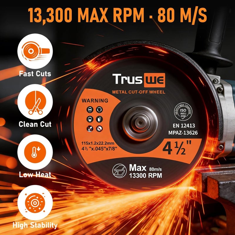 Truswe Cut Off Wheels 4 1/2 inch - 50 Pack Cut Off Wheel for Metal Stainless Steel Grinding Wheel for Angle Grinder Ultra Thin Cut-Off Wheel Cutting Disc - Image 5