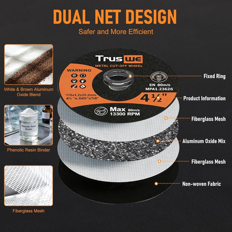 Truswe Cut Off Wheels 4 1/2 inch - 50 Pack Cut Off Wheel for Metal Stainless Steel Grinding Wheel for Angle Grinder Ultra Thin Cut-Off Wheel Cutting Disc - Image 2