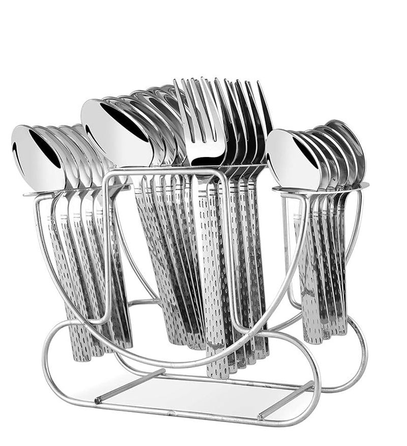 CR18 COLLECTION Steel Spoon & Cutlery Holder – Compact Kitchen/Dining Table Stand, Holds 24 Utensils Shapes Stainless Steel Feast Cutlery Set with Round Stand - Image 5