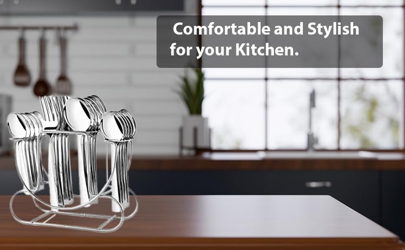CR18 COLLECTION Steel Spoon & Cutlery Holder – Compact Kitchen/Dining Table Stand, Holds 24 Utensils Shapes Stainless Steel Feast Cutlery Set with Round Stand - Image 4